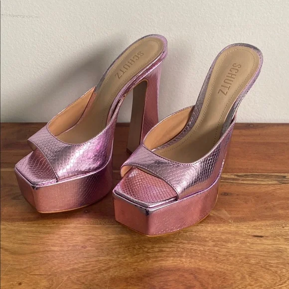 SCHUTZ Pink Platform Peep-Toe Shoes - Picture 3 of 13